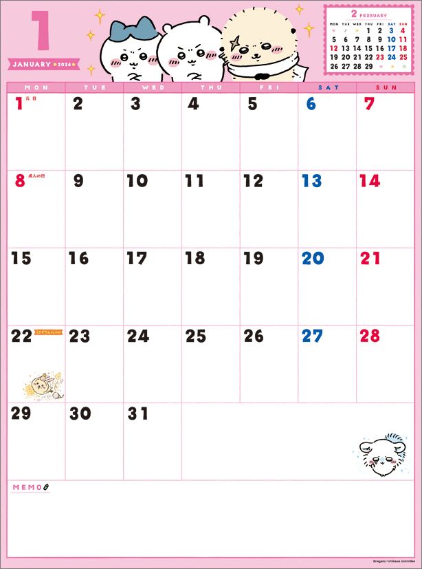 三星廚★日文代訂《吉伊卡哇 2024年壁掛月曆》▽ 預約截止12/6